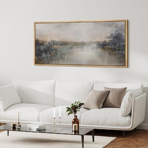 Framed Canvas Large Wall Art River Landscape Impressionistic Scene Abstract Art Prints Panoramic Wall Art Modern Neutral Wall Art Decor