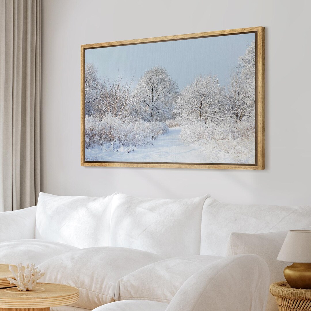 Winter Forest Path Wall Art, Framed White & Blue Snowy Landscape ...