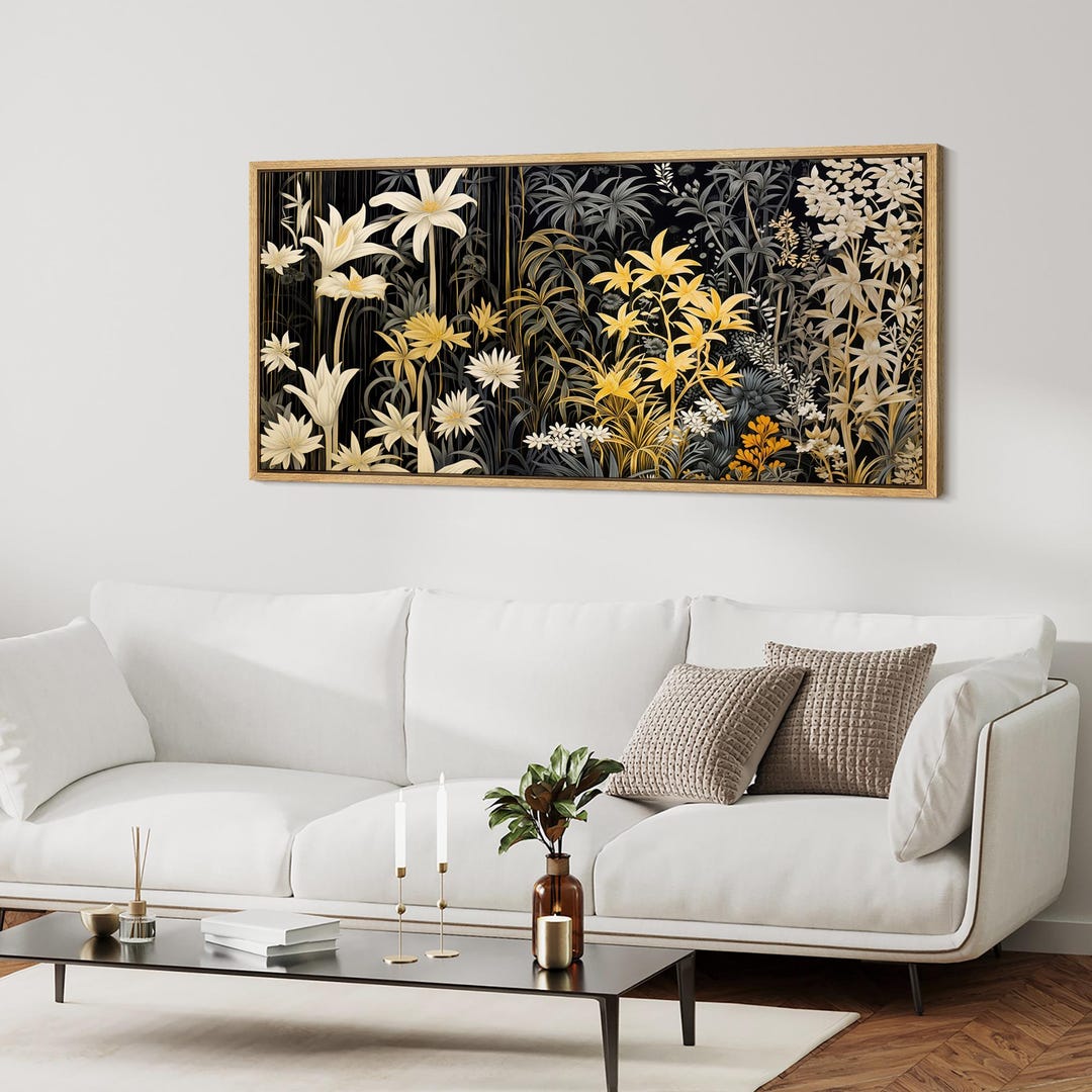 Black & Gold Botanical Wall Art, Large Framed Floral Leaf Canvas Print ...