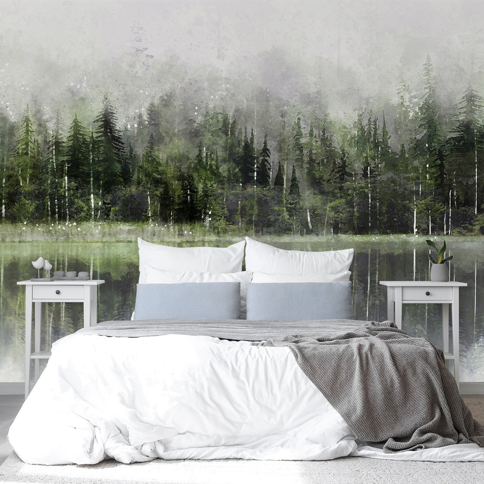 Watercolor Forest Peel and Stick Wall Mural Self Adhesive Removable ...