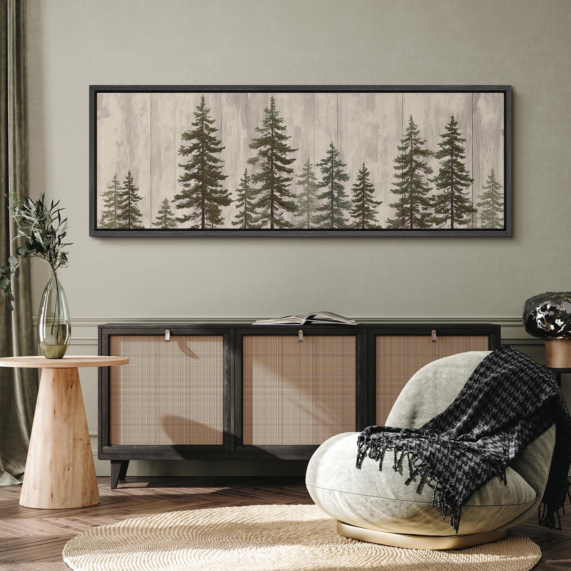 Large Framed Pine Tree Forest Wall Art, Woodland Landscape Canvas Print ...