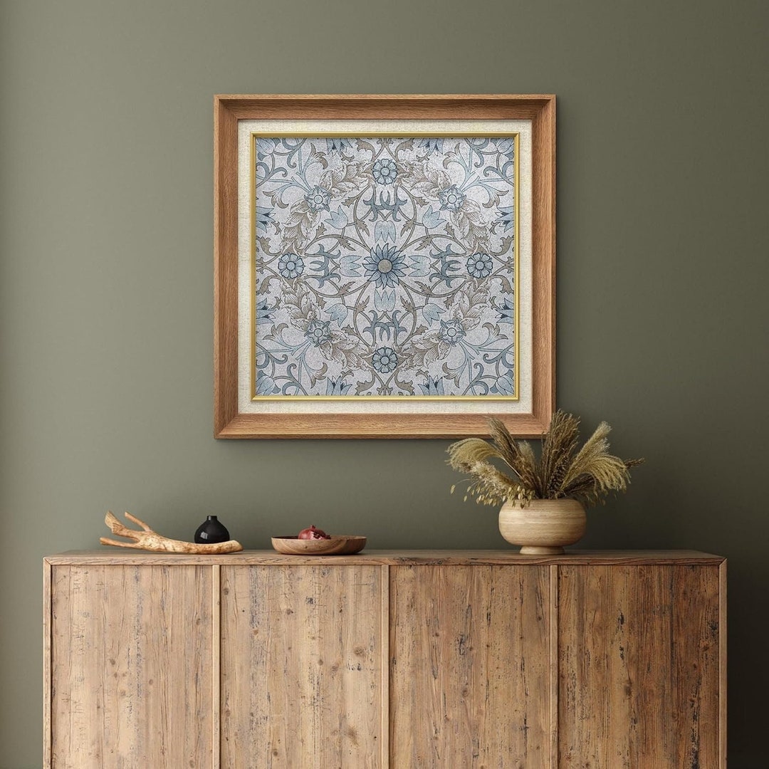 Premium Framed Wall Art Abstract Blue Botanical Floral Vintage Antique ...