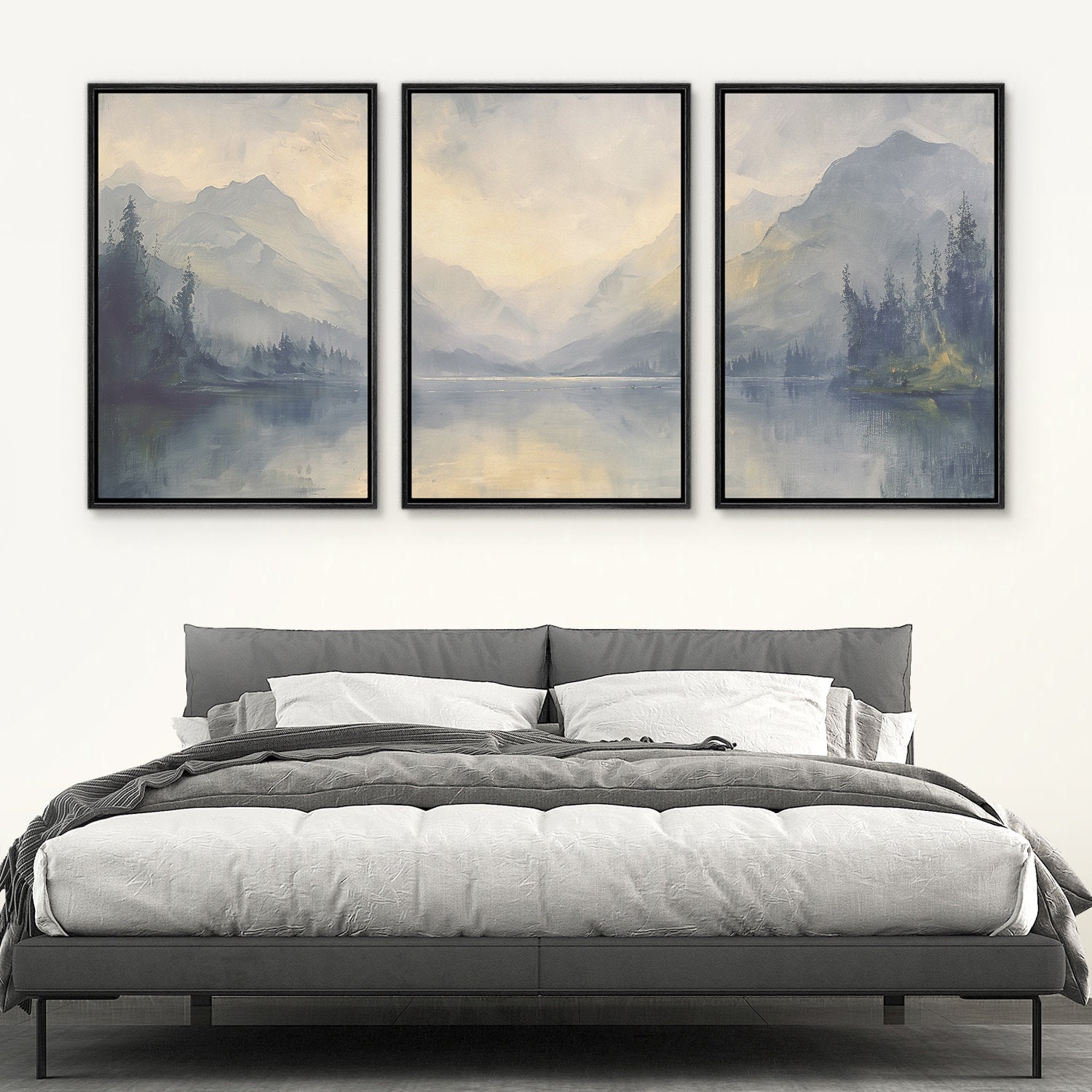 Framed Canvas Wall Art Prints Set of 3 Abstract Forest Mountain ...