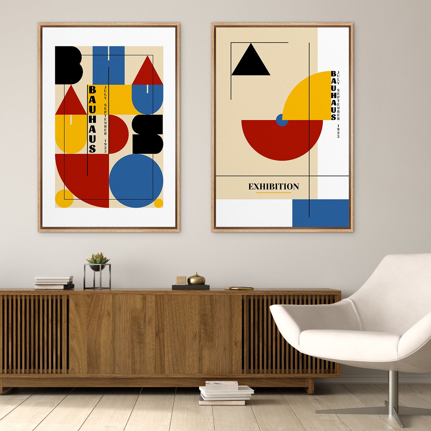 Framed Canvas Wall Art Set of 2 Bauhaus Art Print Abstract Mid