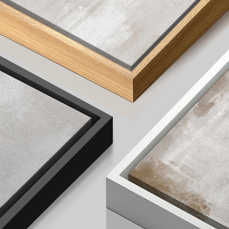 Framed Canvas Print Wall Art Set of 3 Neutral Abstract Print Beige and ...
