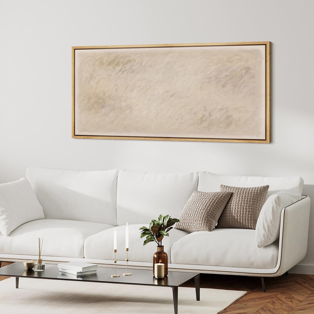 Neutral Abstract Wall Art, - Large Framed Minimalist Beige Canvas Print ...