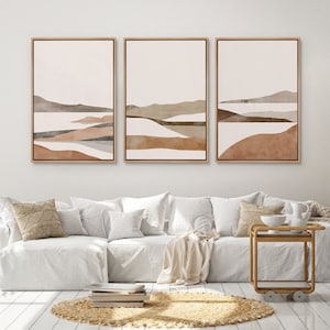 Framed Canvas Wall Art Set of 3 Abstract Beige White Mountain Landscape Prints Neutral Wall Art Minimalist Modern Wall Art Living Room Decor
