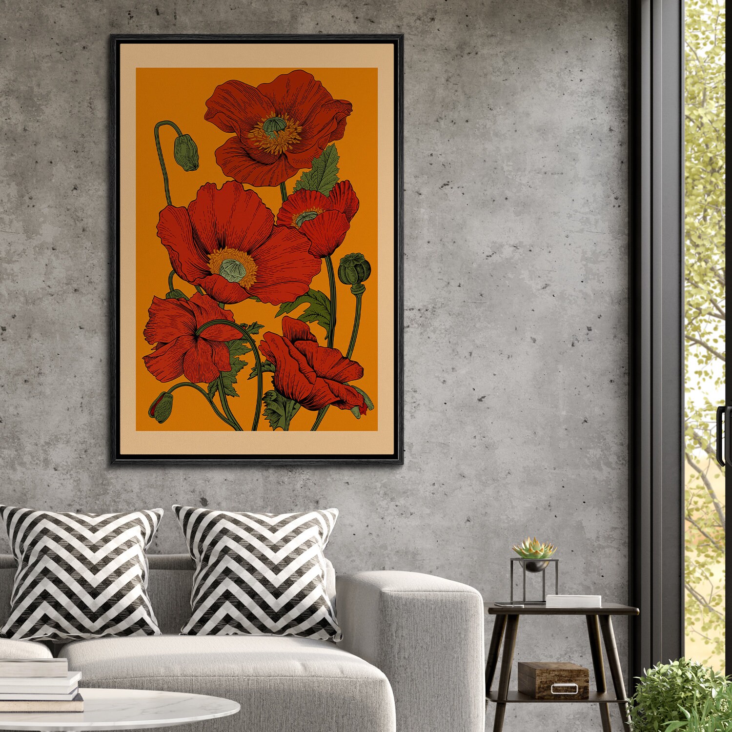 Framed Canvas Wall Art Red Daisy Flower Floral Botanical Print ...
