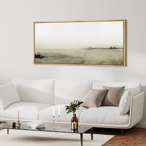Framed Canvas Wall Art Nature Misty Landscape Print Minimalist Mid Century Modern Panoramic Large Wall Art Wall Decor Living Room