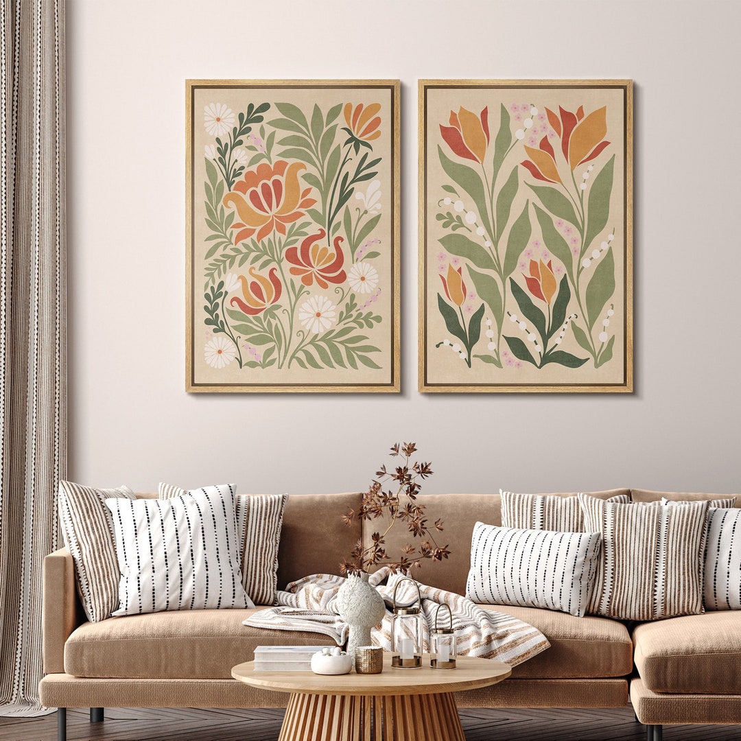 Framed Canvas Wall Art Prints Set of 2 Colorful Wildflower Botanical ...