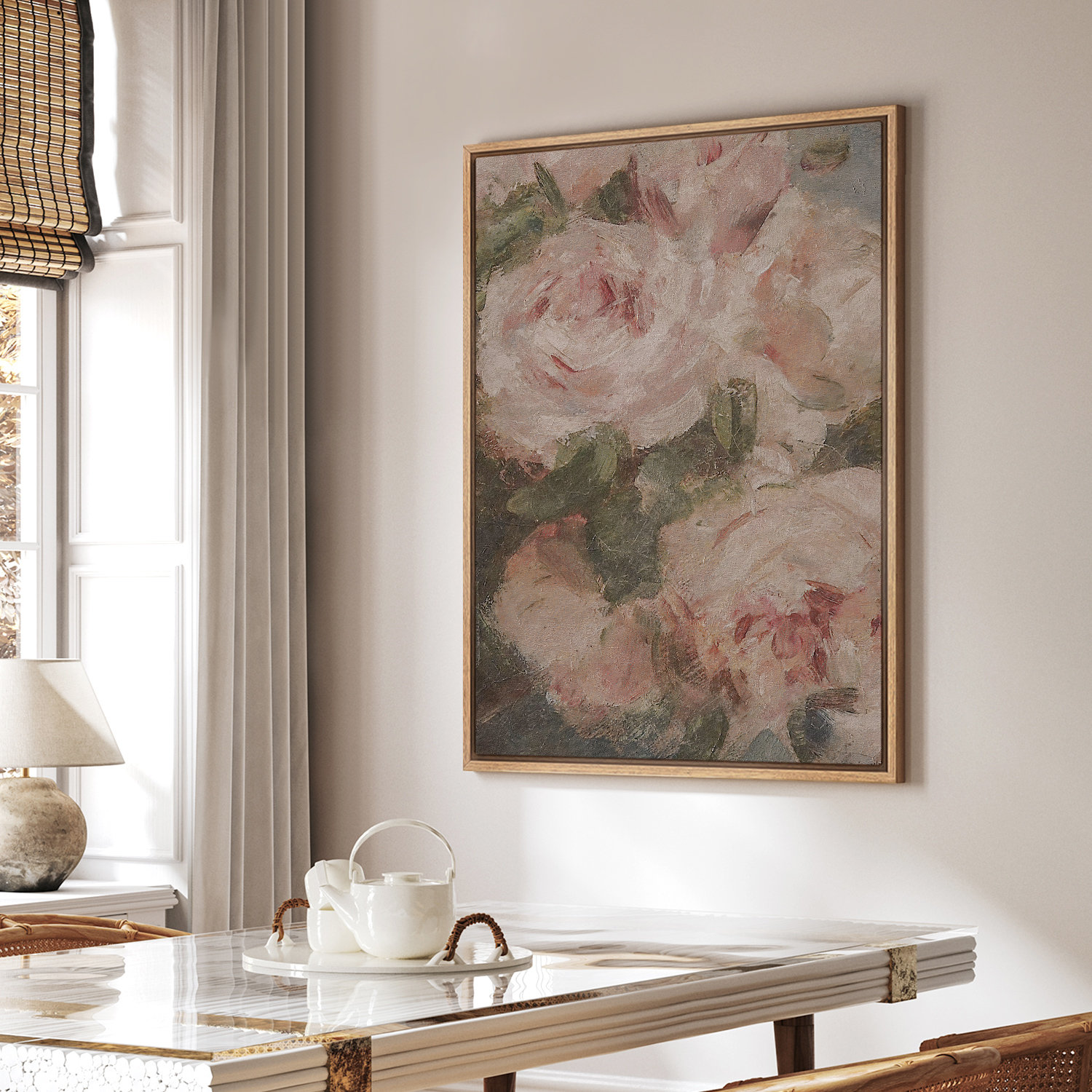 Framed Canvas Wall Art Prints Abstract Pink Rose Botanical Floral Print ...