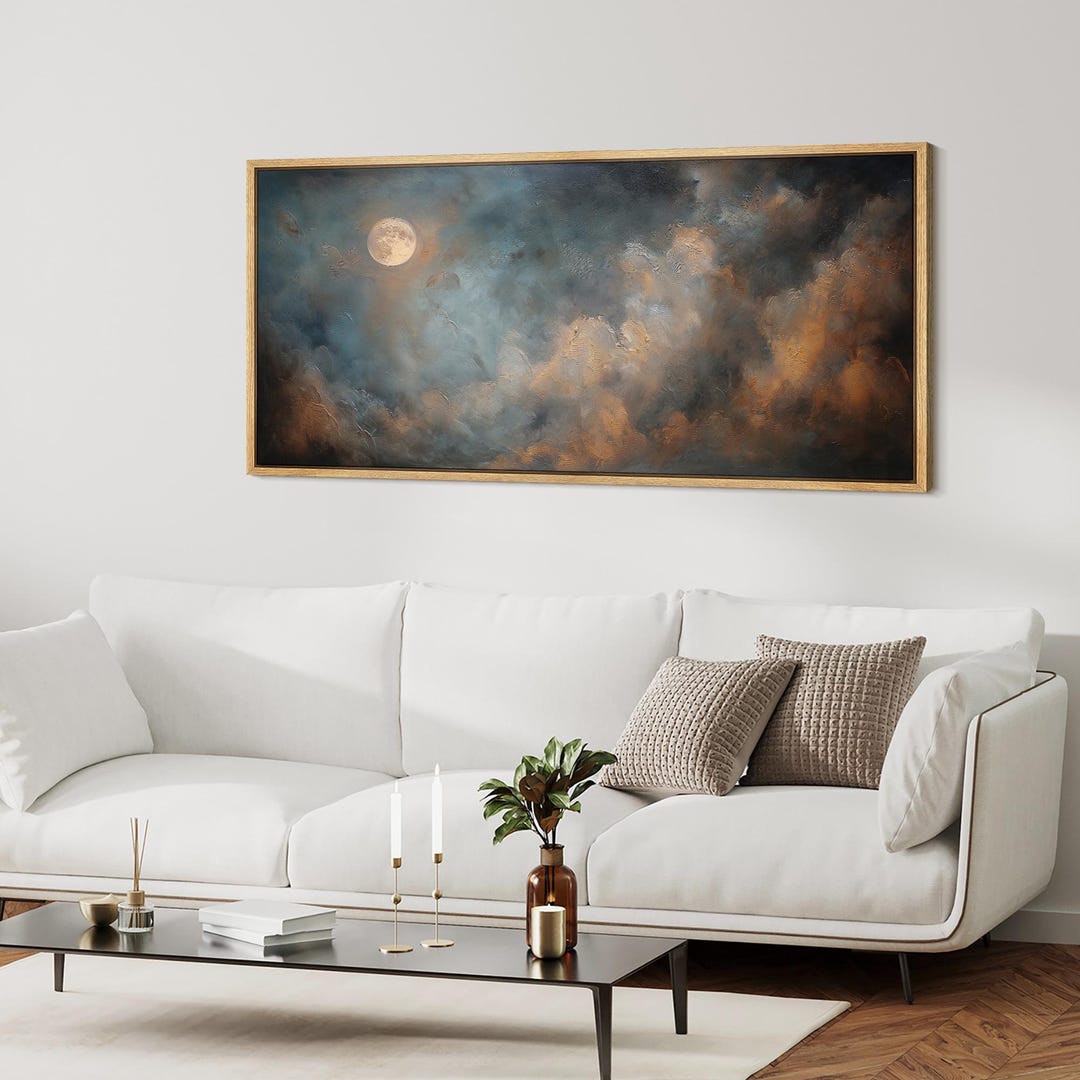 Large Moody Moon Cloud Framed Wall Art, Dark Atmospheric Sky Canvas ...
