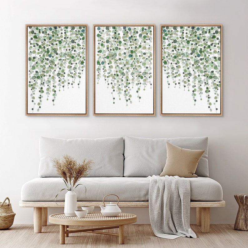 Framed Canvas Wall Art Set Green Abstract Floral Botanical Prints ...