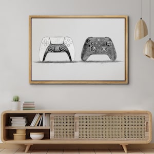 Framed Canvas Wall Art Game Prints Black and White Video Game Wall Prints Decor Minimalist Mid Modern Art Living Room Decor