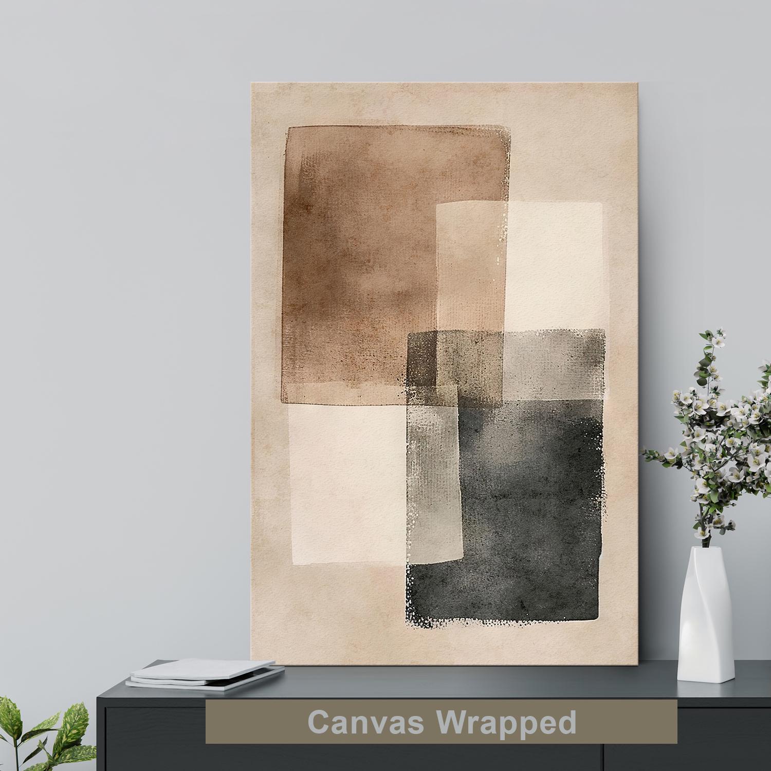Framed Canvas Wall Art Abstract Geometric Shapes Beige Brown Print ...