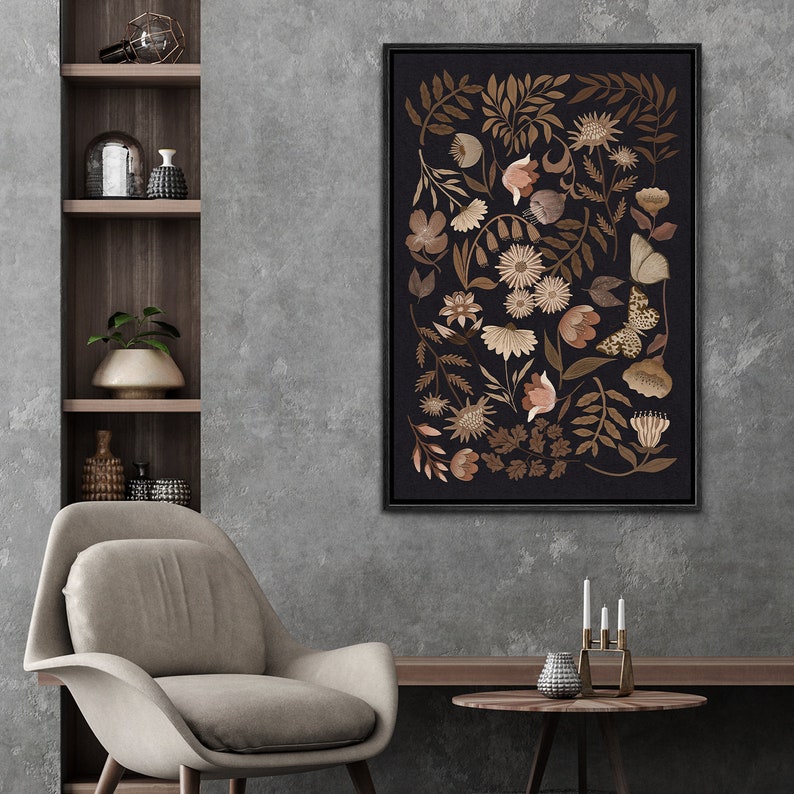 Framed Canvas Wall Art Moody Flowers Floral Botanical Print Minimalist
