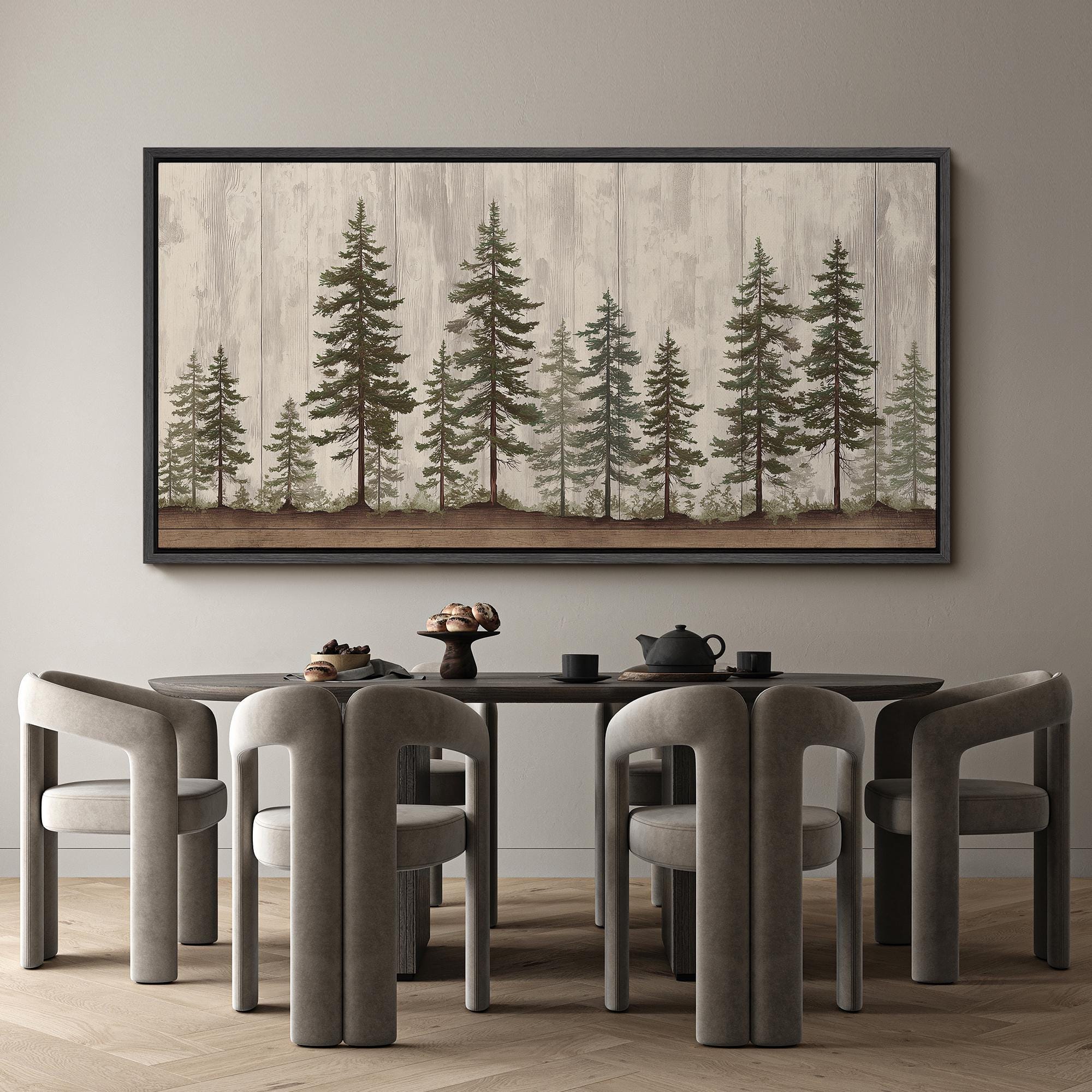 Large Framed Pine Tree Forest Wall Art, Woodland Landscape Canvas Print ...