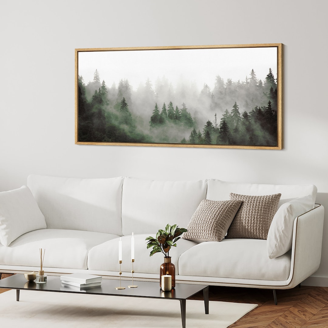 Framed Canvas Wall Art Misty Forest Mountain Landscape Print Nature ...