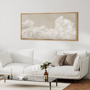 Large Wall Art Framed Canvas Print Abstract Neutral Cloudscape Beige Sky White Cloud Modern Minimalist Living Room Decor