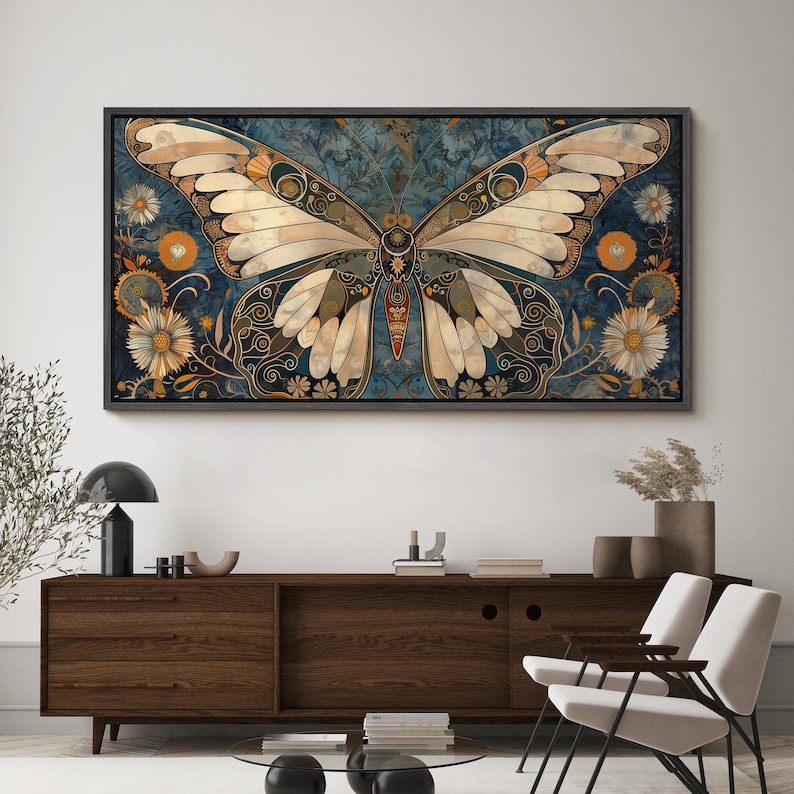 Framed Canvas Large Wall Art Intricate Butterfly Prints With Floral ...