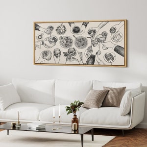 Large Framed Canvas Cheers Kitchen Wall Art, Minimalist Bar Decor, Mid Century Modern Digital Art for Dining Room or Living Room