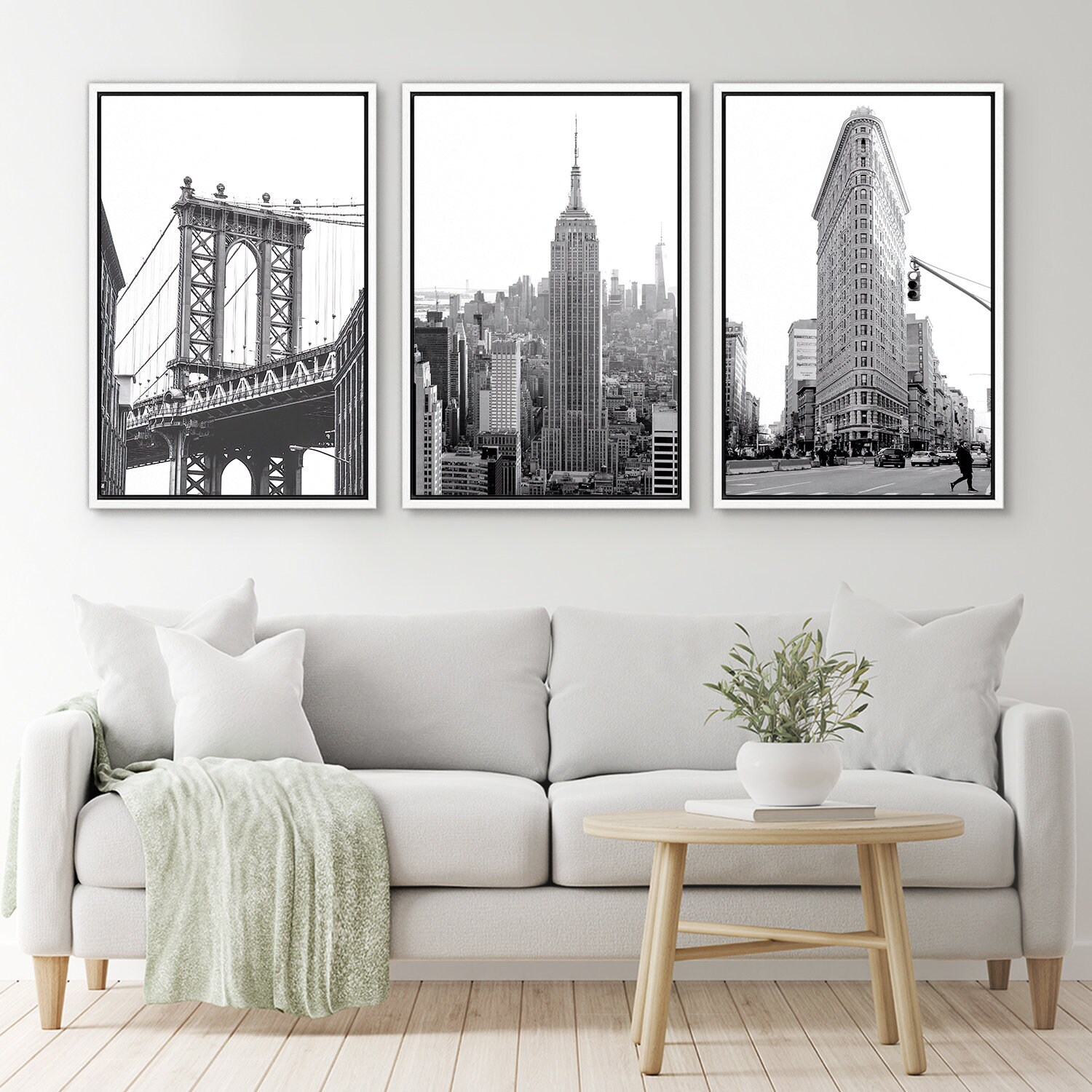 Framed Canvas Wall Art Set of 3 Black and White New York City ...