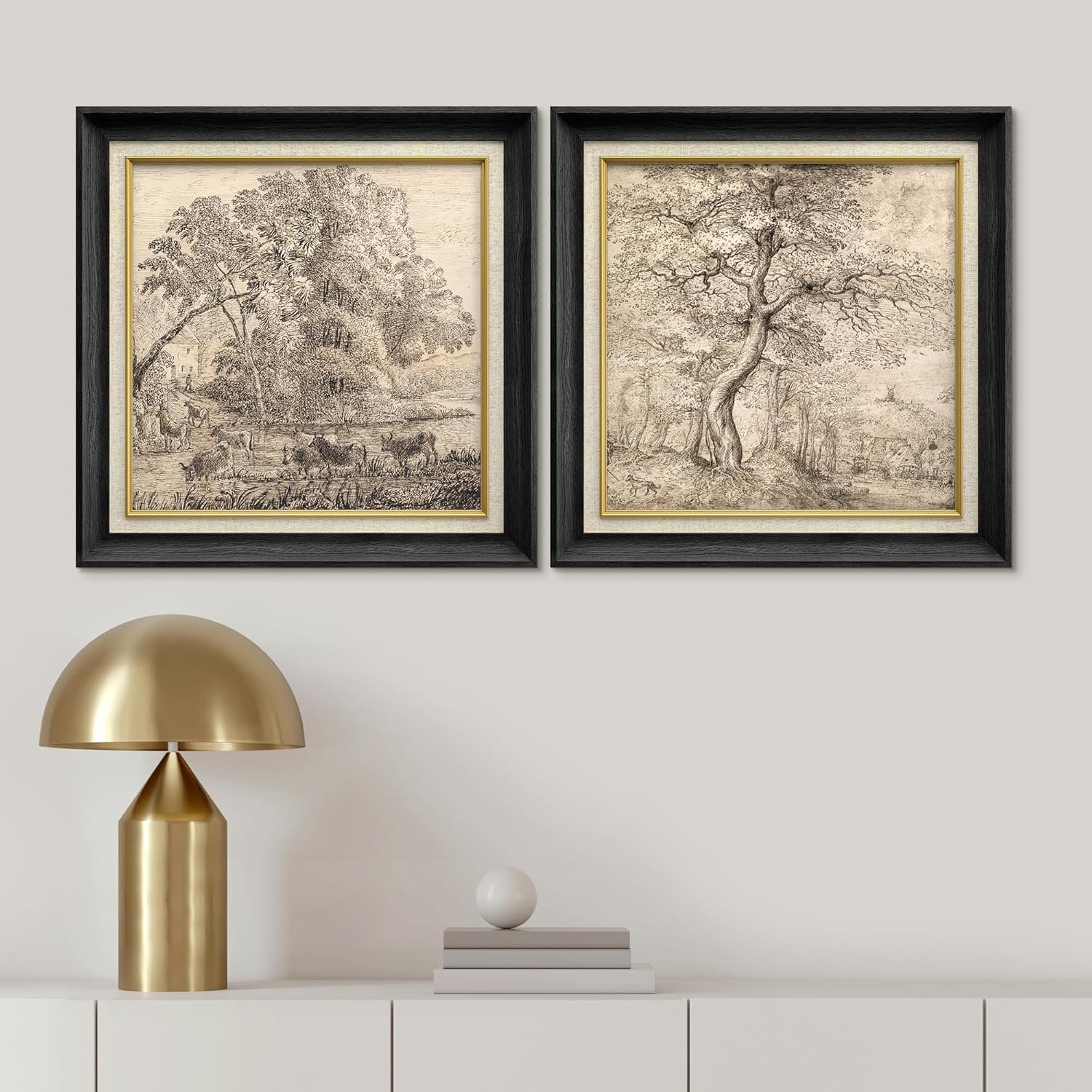 Premium Framed Wall Art Set of 2 Vintage Countryside Forest Tree ...