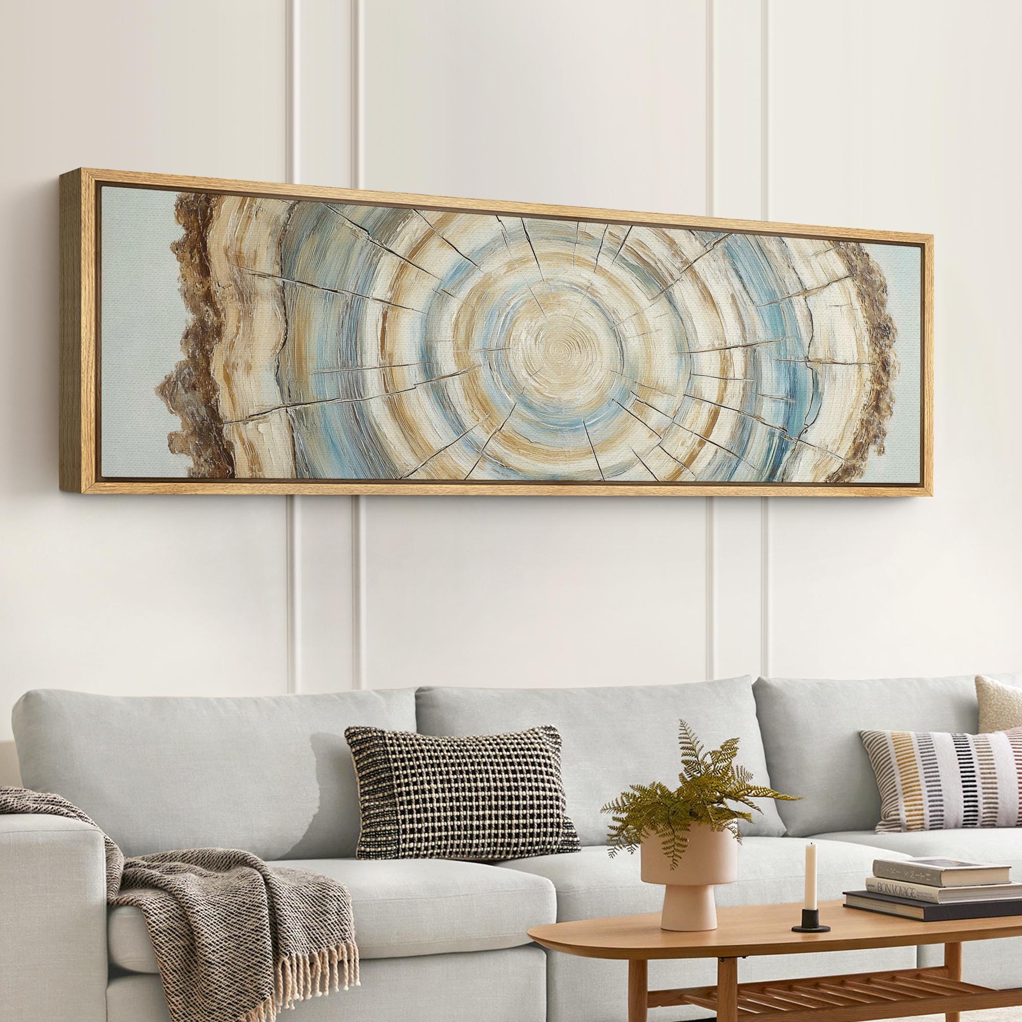 Large Framed Abstract Tree Rings Wall Art, Wood Slice Symbol of Growth ...