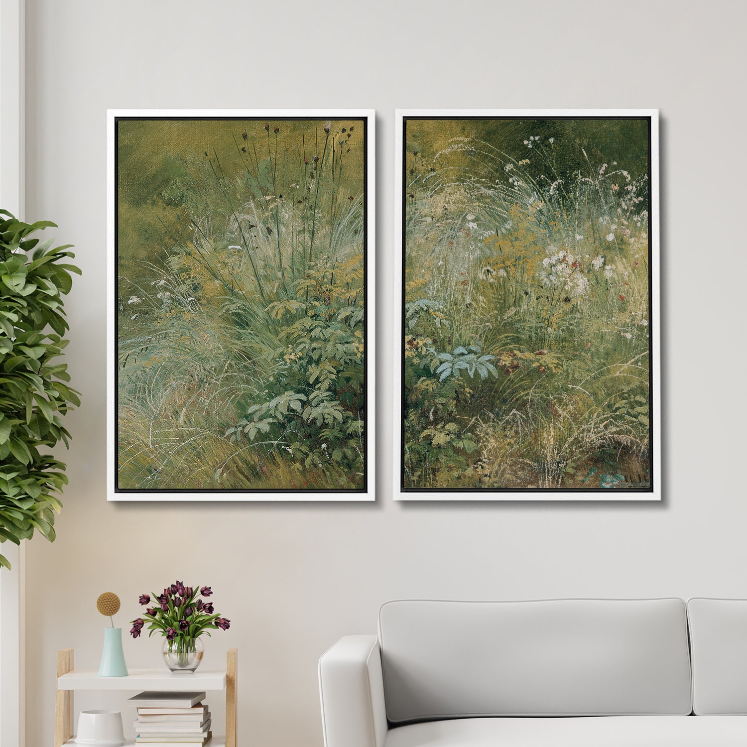 Framed Canvas Wall Art Set Wildflower Field Botanical Floral Print ...
