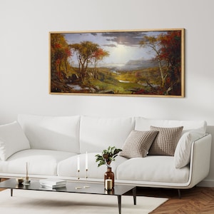 Framed Canvas Wall Art Autumnal Serenity Forest Vintage Digital Print Abstract Panoramic Large Wall Art Decor Living Room