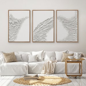 Framed Canvas Wall Art Set of 3 White Abstract Prints Minimalist Modern Wall Art Neutral Decor Living Room