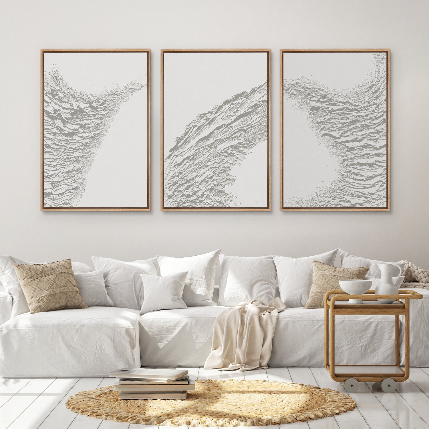 Framed Canvas Wall Art Set of 3 White...