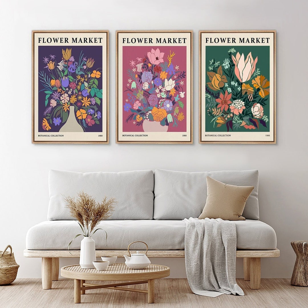 Framed Canvas Wall Art Set of 3 Abstract Botanical Floral Art Prints ...
