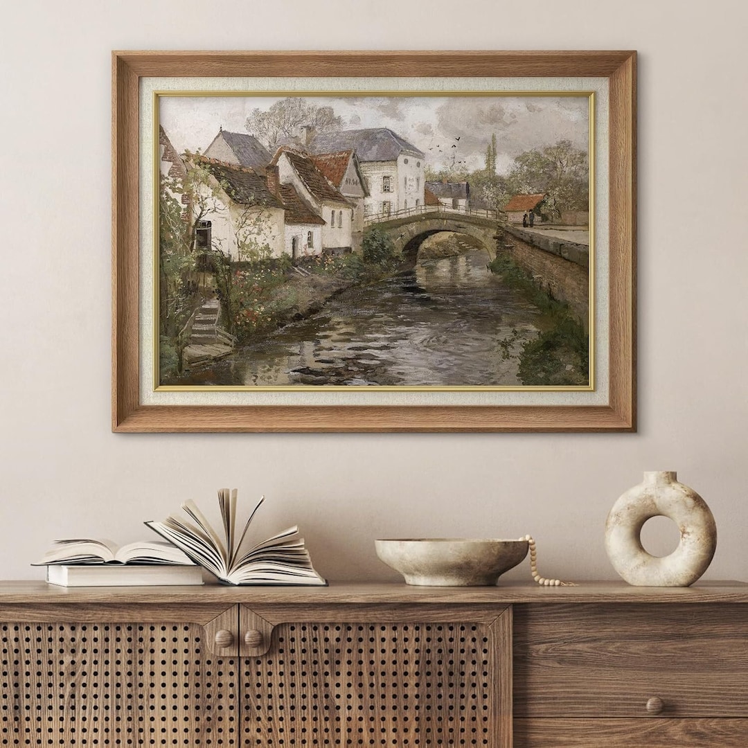 Premium Framed Wall Art Village European British Town Print Watercolor Landscape Art Classic