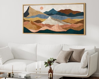 Framed Canvas Large Wall Art Mountain Landscape Prints Nature Horizontal Wall Art Mid Century Boho Wall Decor
