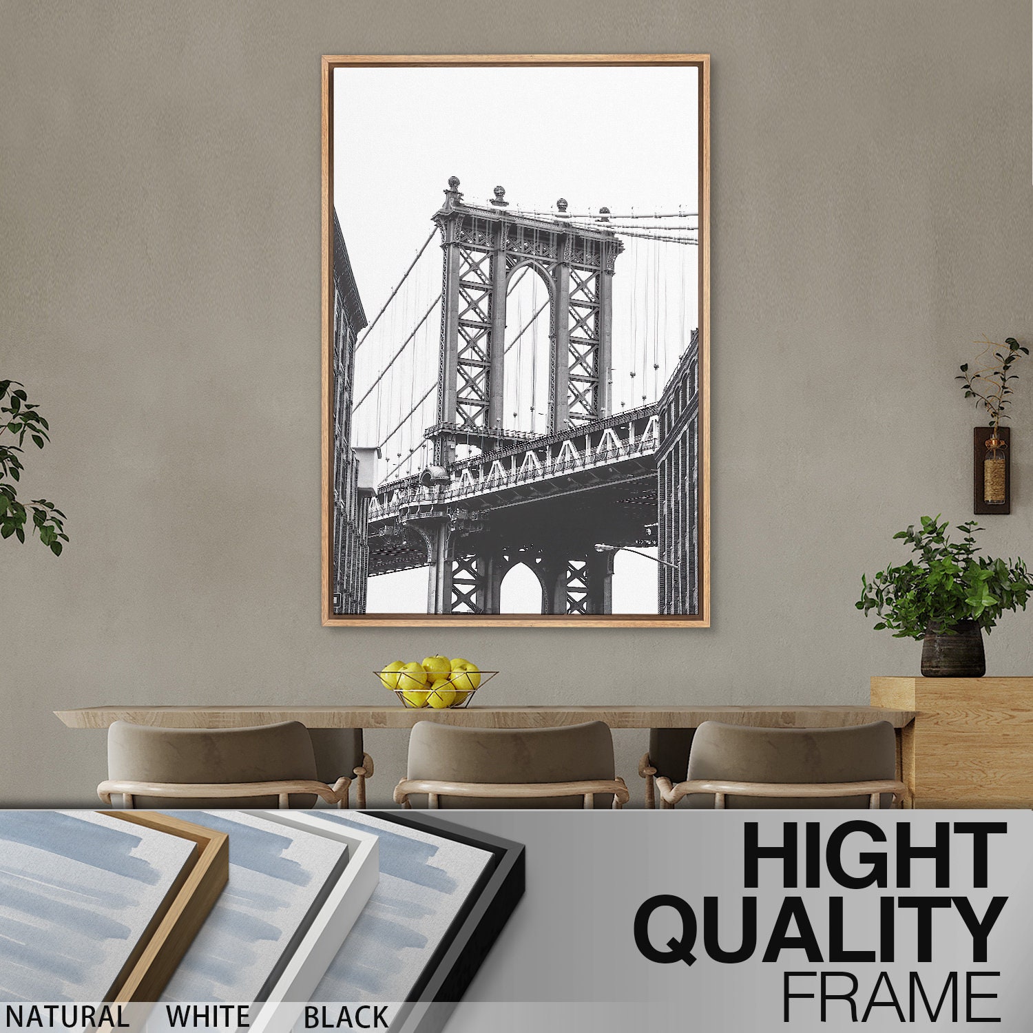 Framed Canvas Wall Art Set of 3 Black and White New York City ...