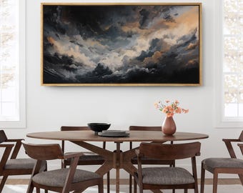 Large Framed Moody Cloudscape Wall Art, Stormy Clouds Dramatic Sky Canvas Print, Dark Atmospheric Landscape Artwork for Bedroom Decor