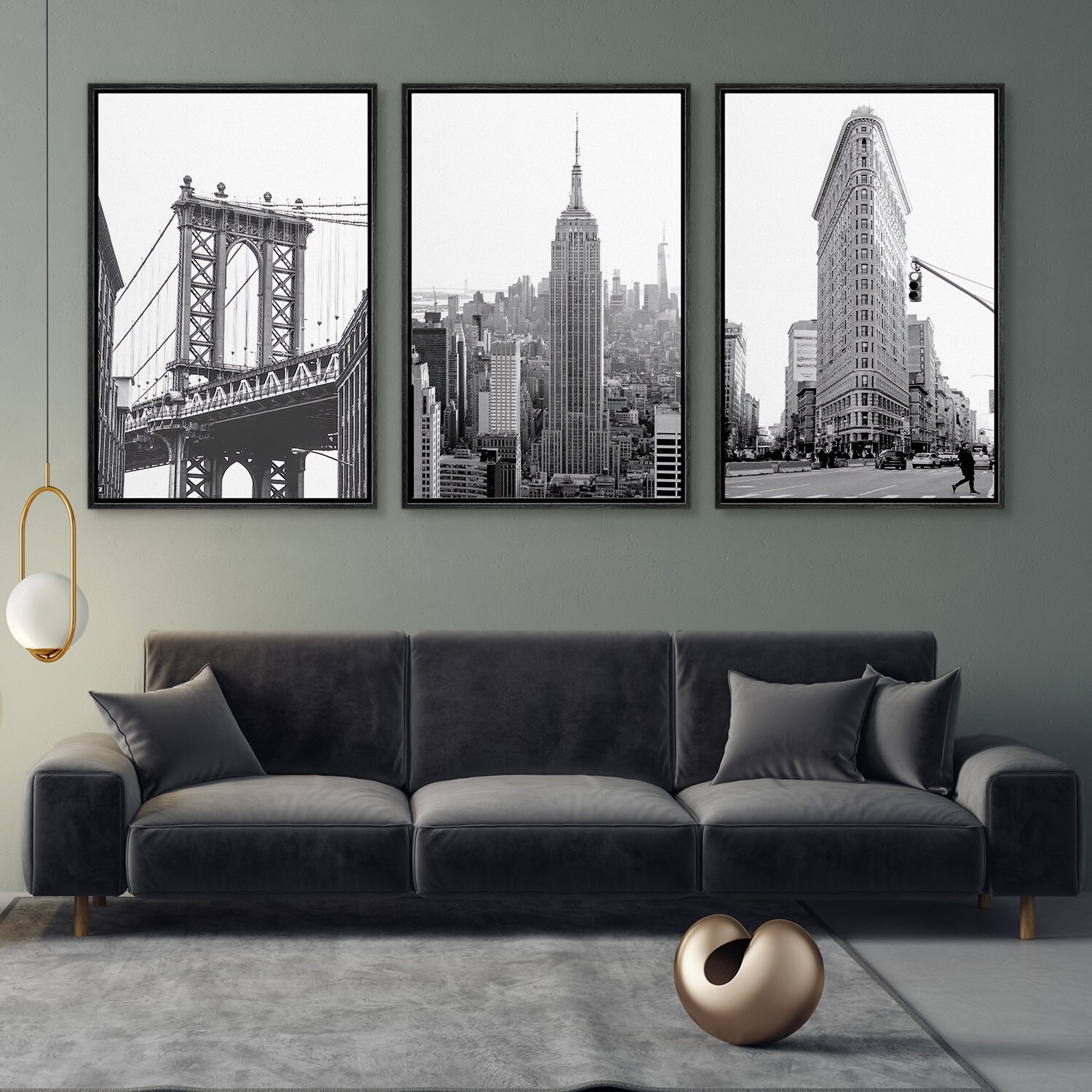 Framed Canvas Wall Art Set of 3 Black and White New York City ...