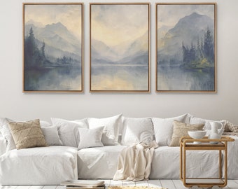 Framed Canvas Wall Art Prints Set of 3 Abstract Forest Mountain Landscape Art Print Minimalist Modern Wall Art Farmhouse Decor