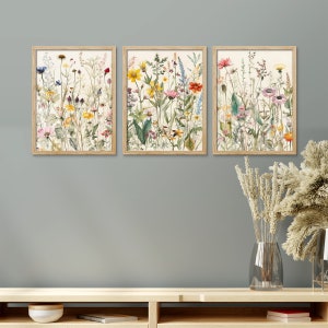 Framed Canvas Wall Art Set Watercolor Wildflowers Floral Botanical Prints Minimalist Modern Art Boho Wall Decor image 4