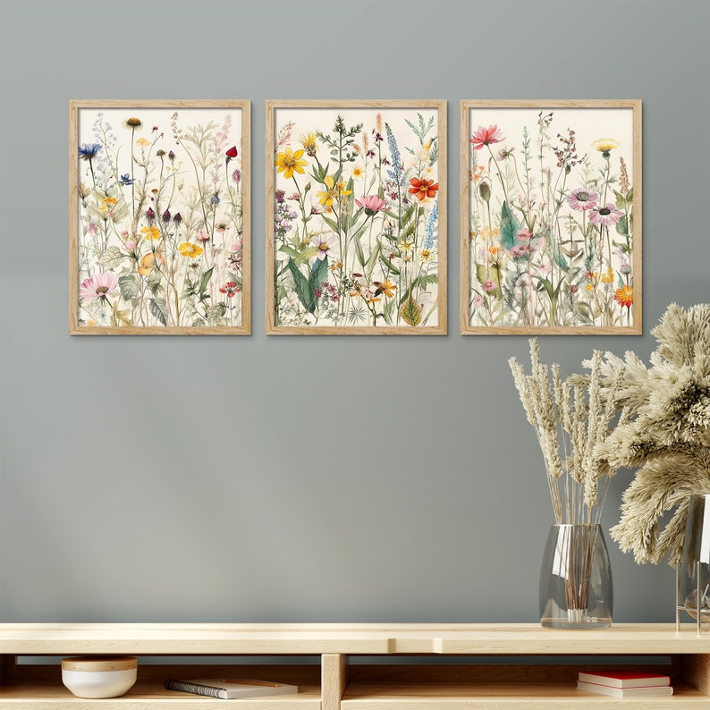 Framed Canvas Wall Art Set Watercolor Wildflowers Floral Botanical Prints Minimalist Modern Art Boho Wall Decor immagine 4