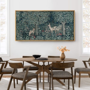 Large Wall Art Framed Canvas Print Classic Woodland Deer in Forest Print Minimalist Panoramic Wall Art Boho Wall Decor Living Room