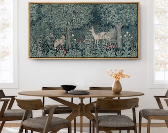 Framed Canvas Large Wall Art Deer in Forest Prints Woodland Landscape Panoramic Art Print Minimalist Boho Wall Art Living Room Decor