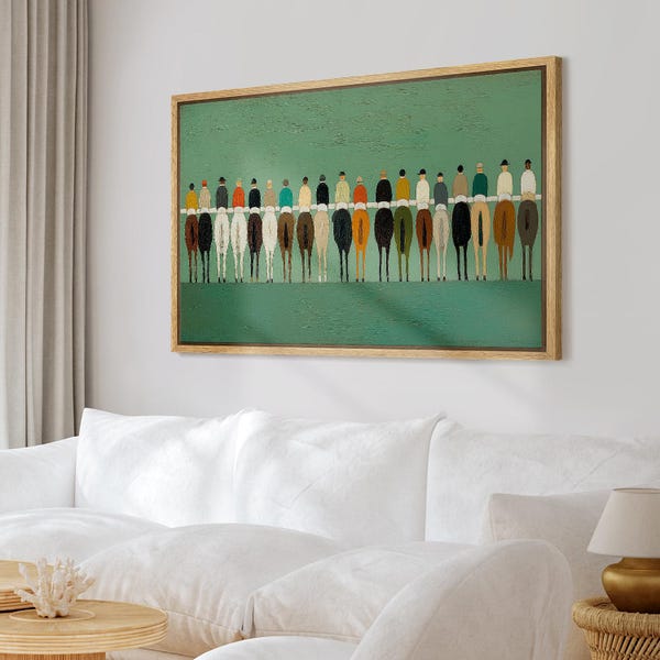 Framed Modern Horse Riders Lineup Wall Art, Minimalist Equestrian Canvas Print, Contemporary Sports Artwork for Office Decor