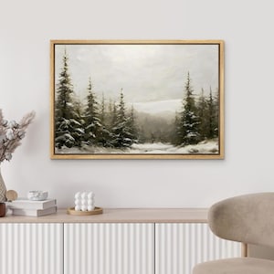 Framed Canvas Wall Art Prints Abstract Winter Forest Landscape Minimalist Modern Nature Wall Art Living Room Decor
