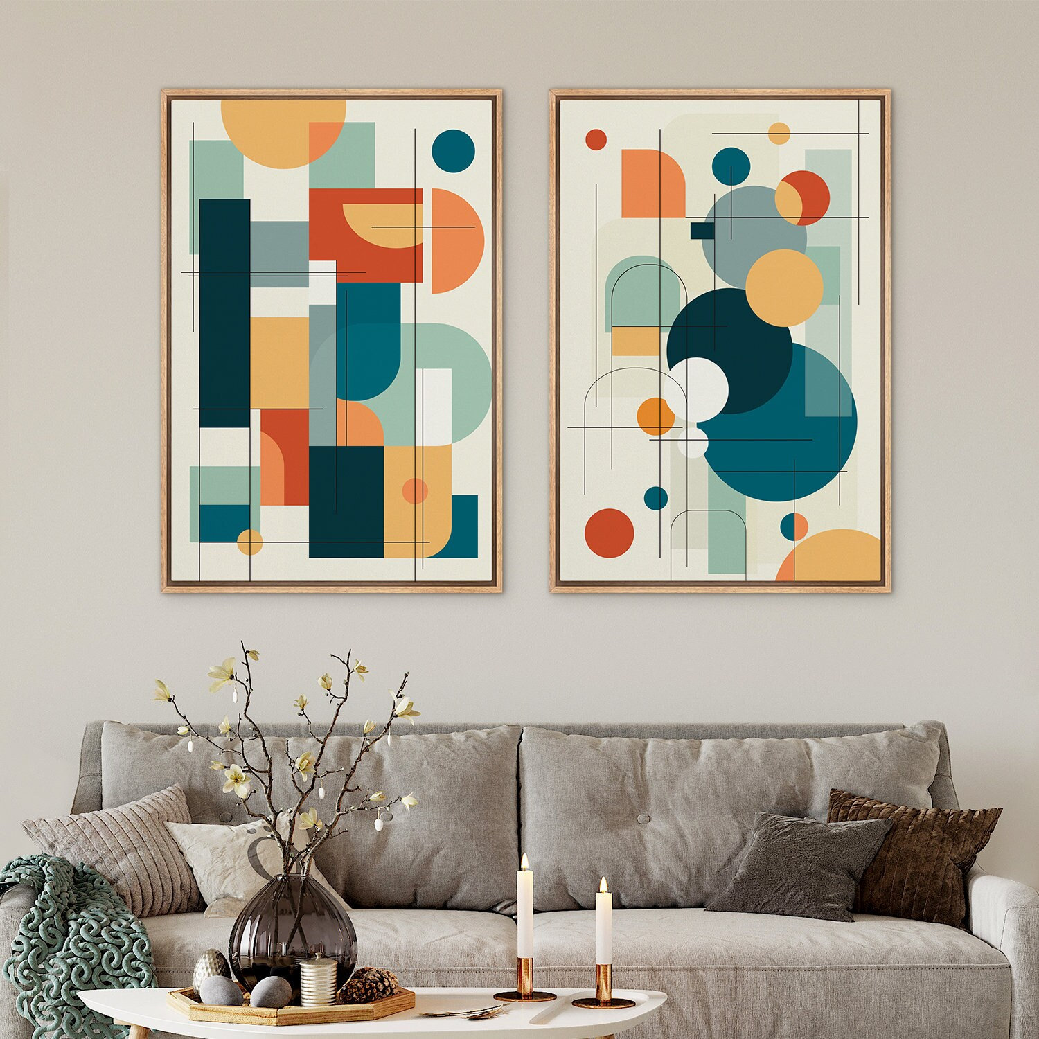 Framed Canvas Wall Art Set of 2 Color...
