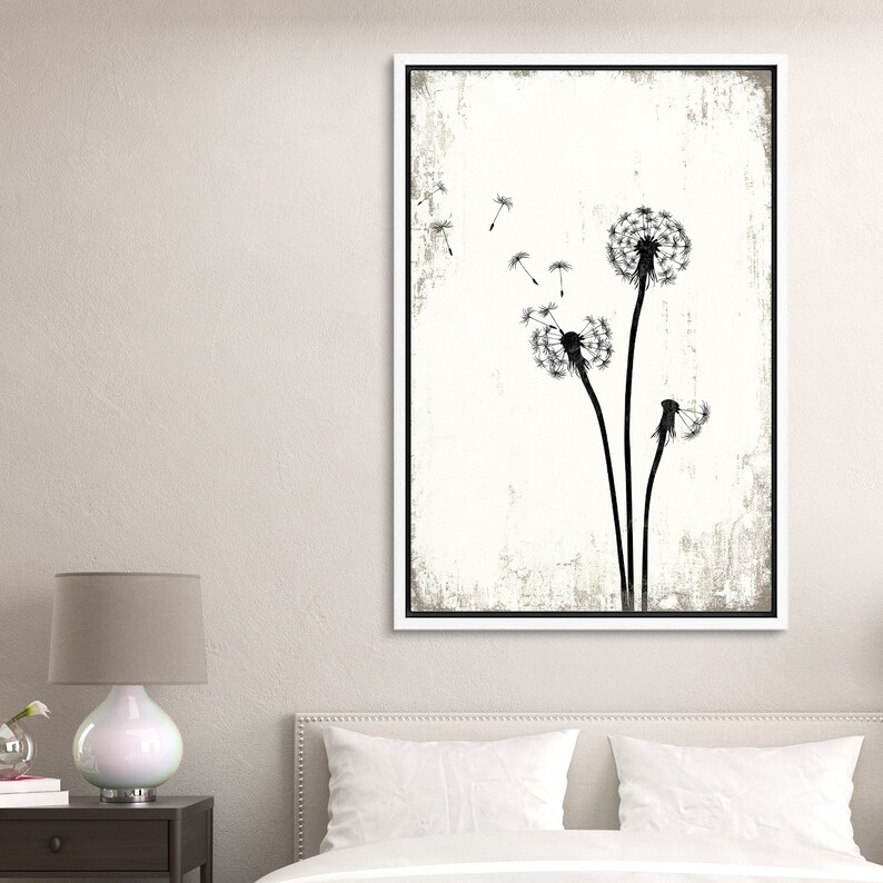 Framed Canvas Wall Art Abstract Black White Dandelion Flowers Art ...
