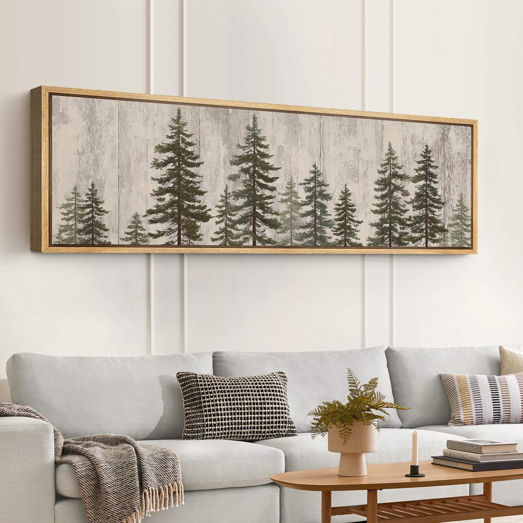 Large Framed Pine Tree Forest Wall Art, Woodland Landscape Canvas Print ...