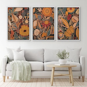 Framed Canvas Wall Art Set Flowers Bouquet Floral Botanical Prints Mid Century Modern Art Boho Wall Decor bundle of 3 - White