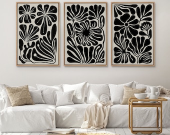 Framed Canvas Wall Art Prints Set of 3 Abstract Floral Botanical Art Print Minimalist Modern Art Boho Wall Decor